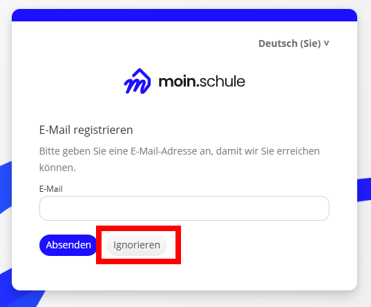 Benutzerkonto-E-Mail-Eingabemaske: Absenden oder Ignorieren?