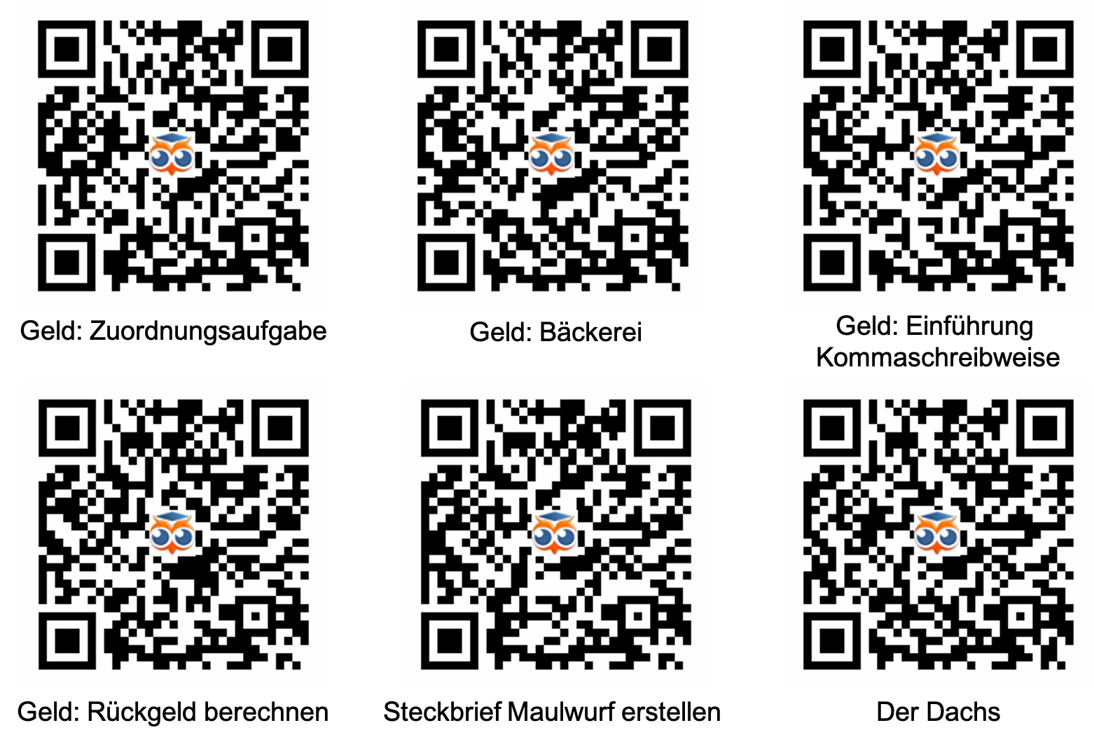 QR Codes zu den digitalen Arbeitsblättern.