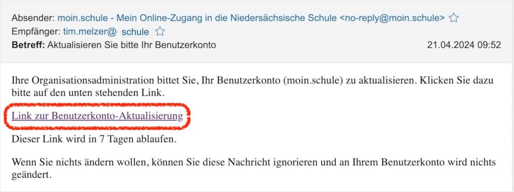 Beispiel für eine Mail zur Registrierung