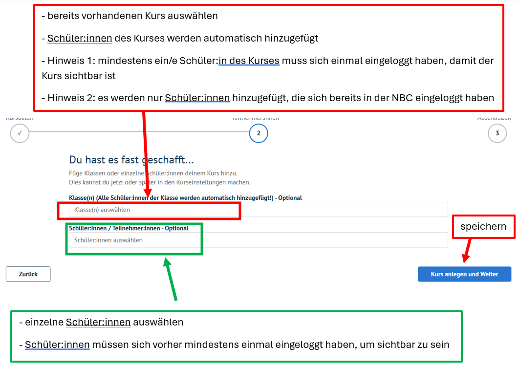 Lernende bzw. Lerngruppen auswählen