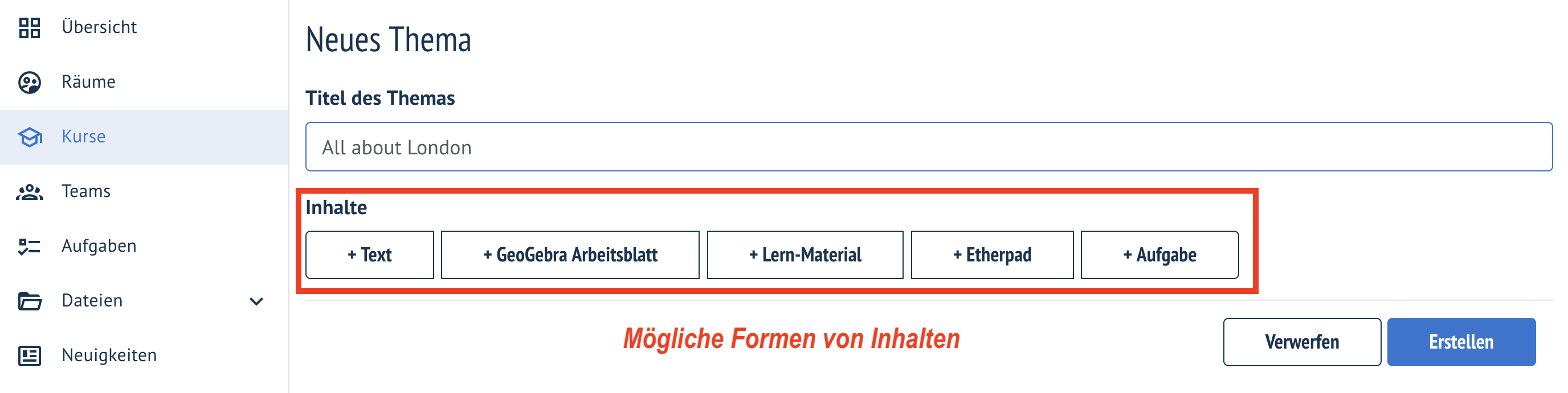 Inhalte ergänzen