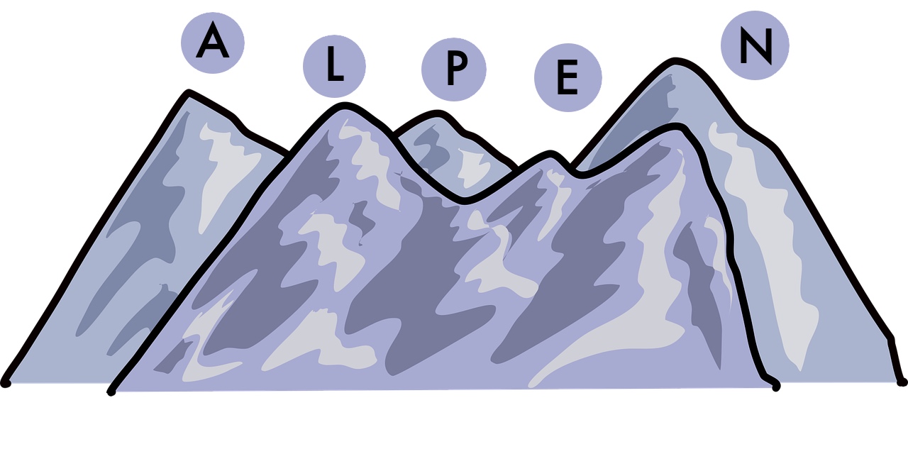 Alpen Grafik mit Buchstaben 