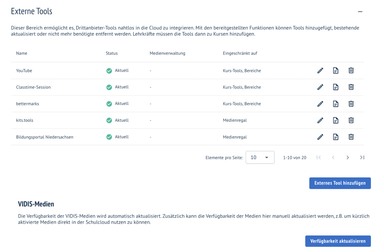 Konfiguration externer Tools